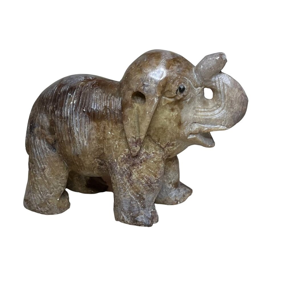 Vintage Hand-Carved Stone Elephant Figurine Trunk Up China